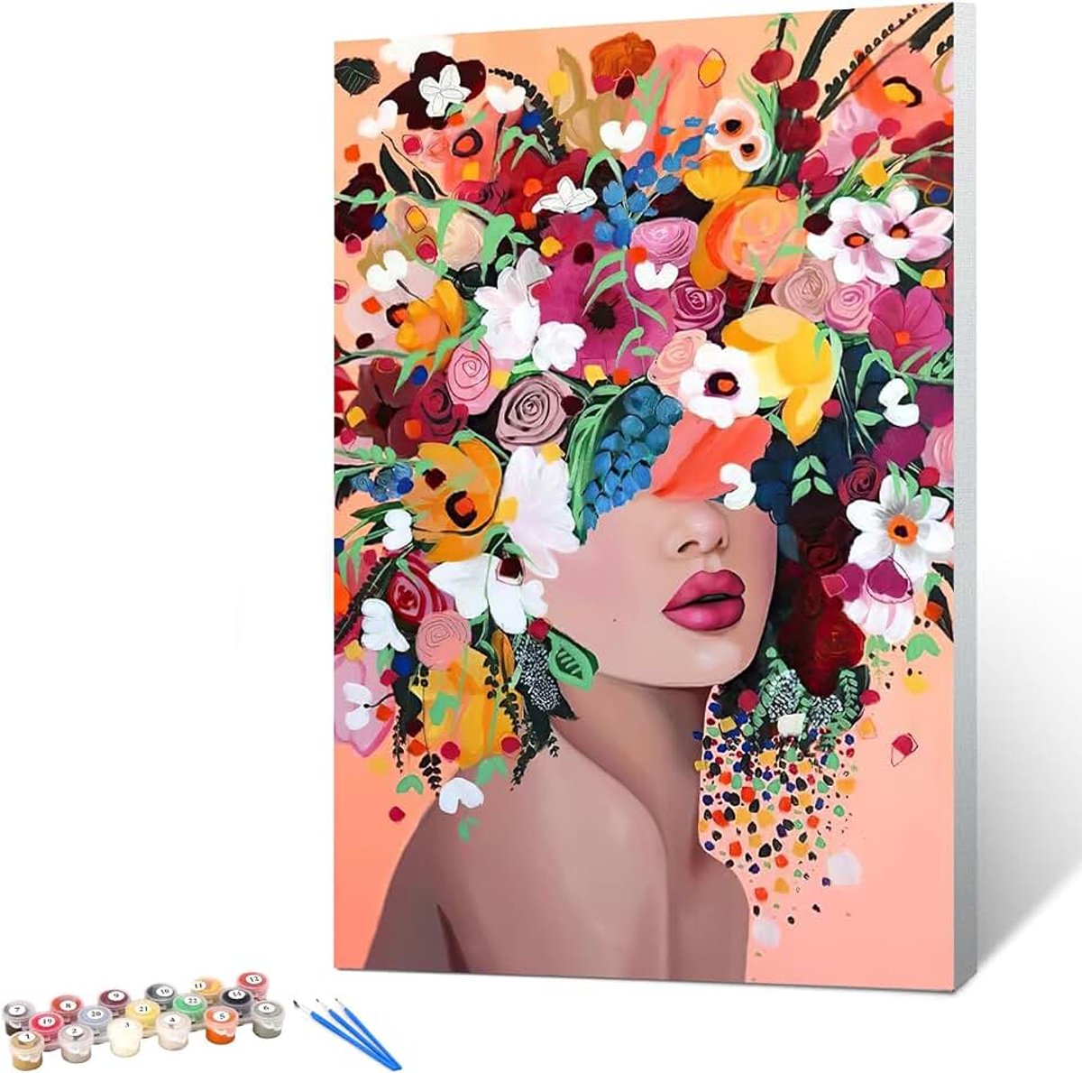 Gelrovaled schilderij op cijfers volwassenen, handgeschilderde olieverfschilderij kit voor beginners en volwassenen met 3 borstels en acrylverf, 20 x 30 cm, met frame, Flower Girl