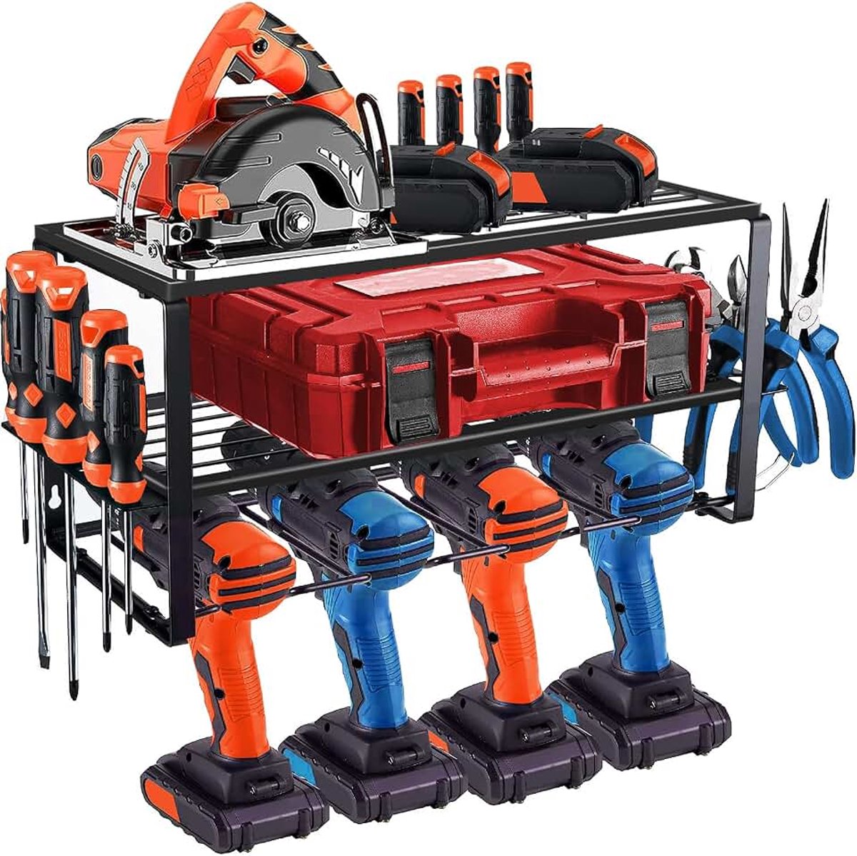 Elektrische gereedschapsorganizer, 4 sleuven, Heavyduty elektrische boor, wandmontage, opbergrek aan de muur bevestigde gereedschapshouder, garage, gereedschapsopslag en organisatie (3 dieren)