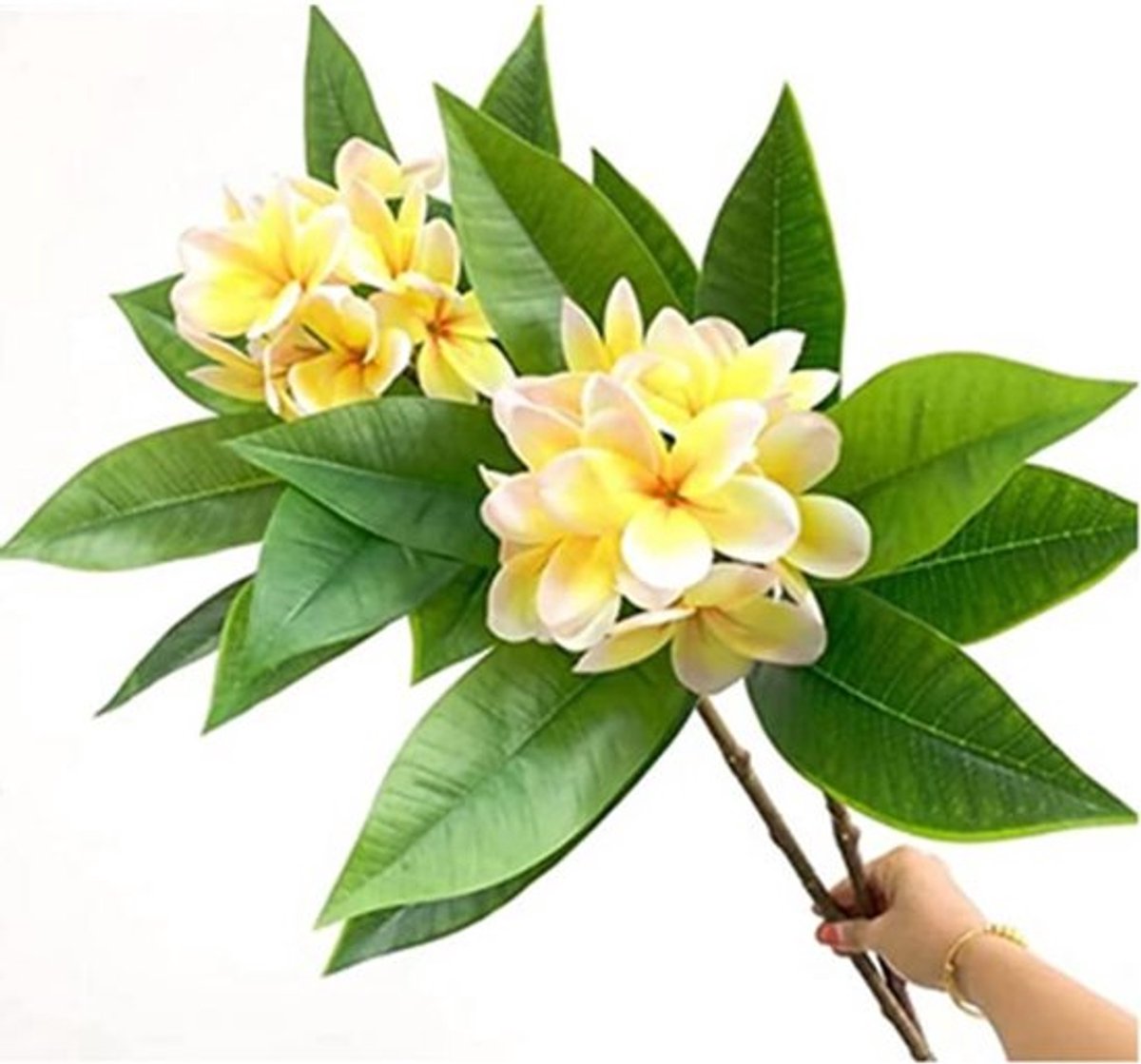 Levensechte Plumeria-bloemen voor thuisdecoratie, bruiloften en feesten - gele kunstbloemen (2 stuks)