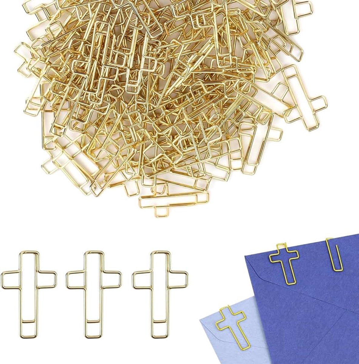 Kantoorartikelen metalen kruisvormige paperclips 100 stuks goudkleurig bijbelstudie dagboek bladwijzer multifunctioneel