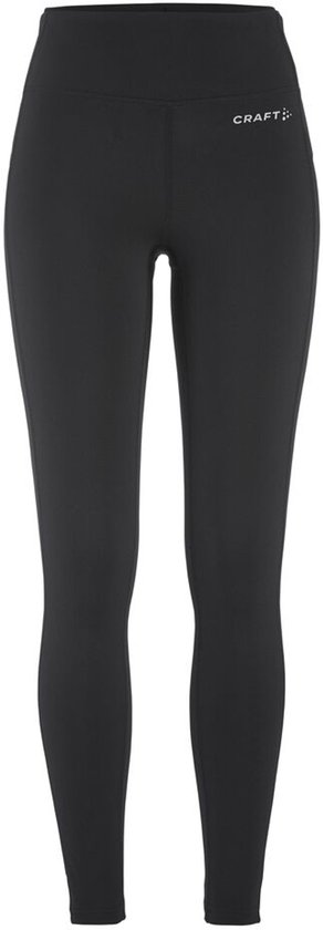 Zwarte Craft sportlegging met hoge taille en wit merklogo op de heup.