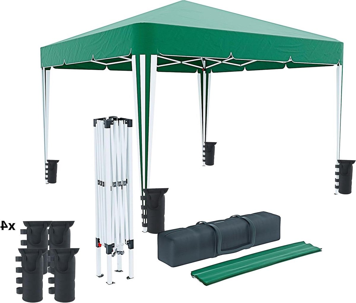 Opvouwbaar Paviljoen - Feesttent Tuinpaviljoen - Buitenfeest Organiseren - Waterdicht Stalen Frame - 3 x 3 Meter - Groen