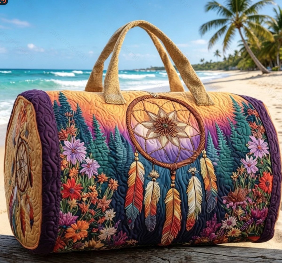 Textielen tas, retro bloemenprint in 3D-stijl, boho-stijl voor reizen en sport, meerkleurig, groot (18 x 9 x 9 inch)，159 modellen