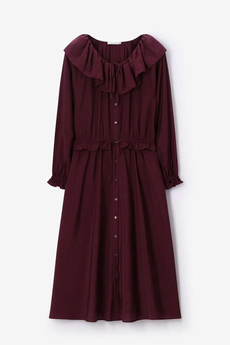 Sissy-Boy - Donkerrode maxi jurk met ruffle kraag