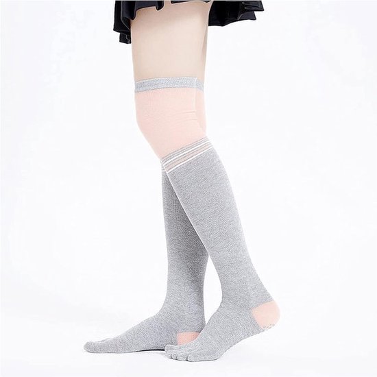 Teensokken Yoga Dames - Lange Sokken Pilates - Sport en Ontspanning - Antislip Open Teen - Gratis Maat - Zwart — afbeelding 2