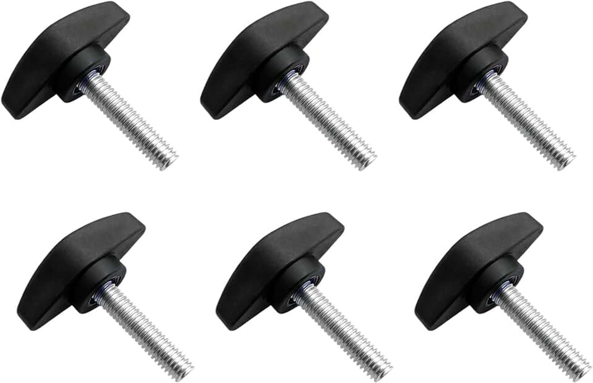 6 stuks kartelschroeven M6 x 20 mm, vleugelschroeven M6 met T-vormige handgreep, verzinkt koolstofstaal schroefdraadbouten, duimschroeven, spanschroefknop voor stergreepschroef, vleugelmoer fijne