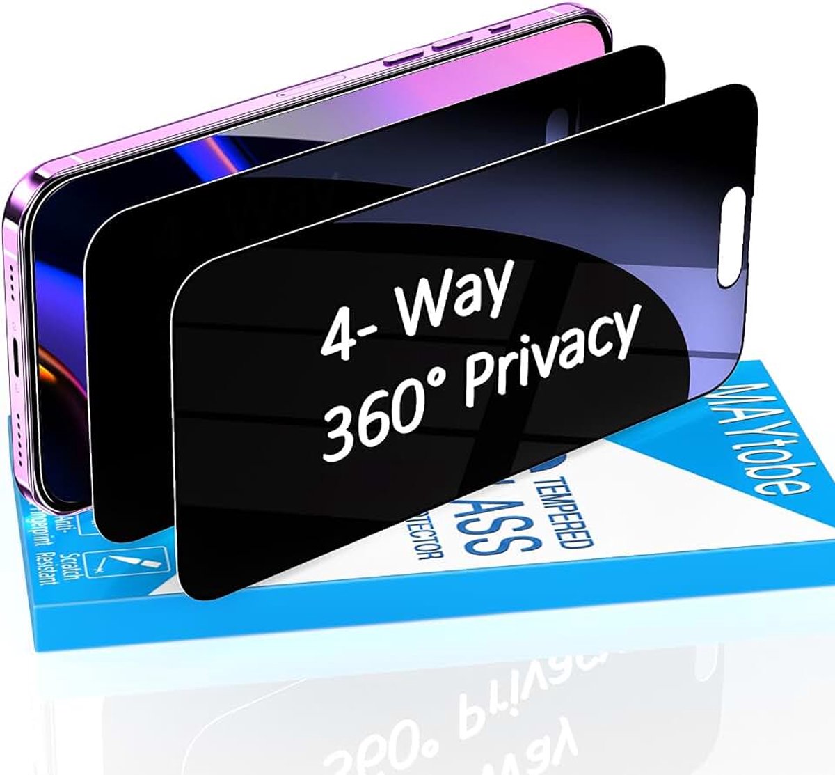 2 stuks 360 graden privacyschermbeschermer voor iPhone 15 Pro Max, anti-spion 4 zijden gehard glasfolie, krasbestendig, aanraakgevoelig, geen luchtbellen, volledige dekking
