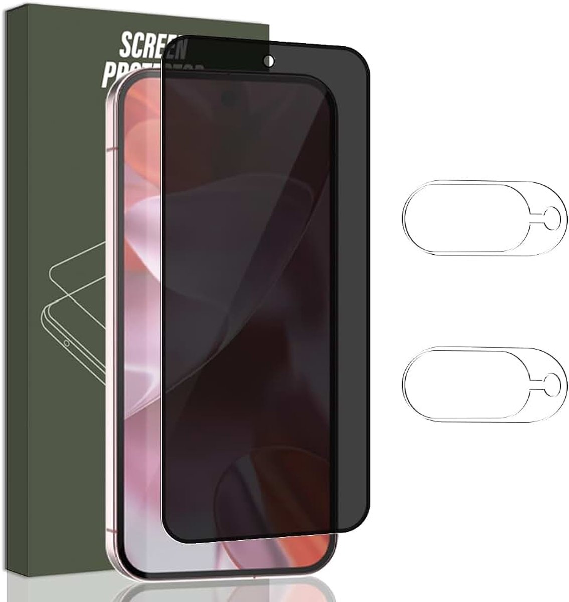 Gehard glas tegen spion voor Google Pixel 9 (6,3 inch) privacybescherming glas [1 stuk] en camera aan de achterkant [2 stuks] displaybescherming voor Google Pixel 9 (6,3 inch)