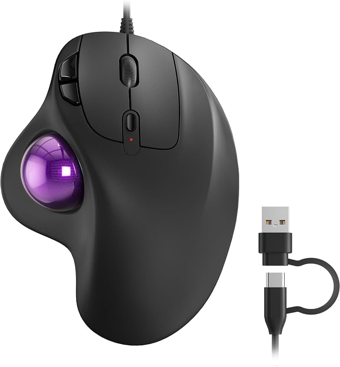 M509 trackball muis, bedraad, ergonomisch design, eenvoudige duimbediening, nauwkeurige en soepele tracking, 2-in-1 interface (type A & type C), compatibel met pc, laptop, Mac, Windows.