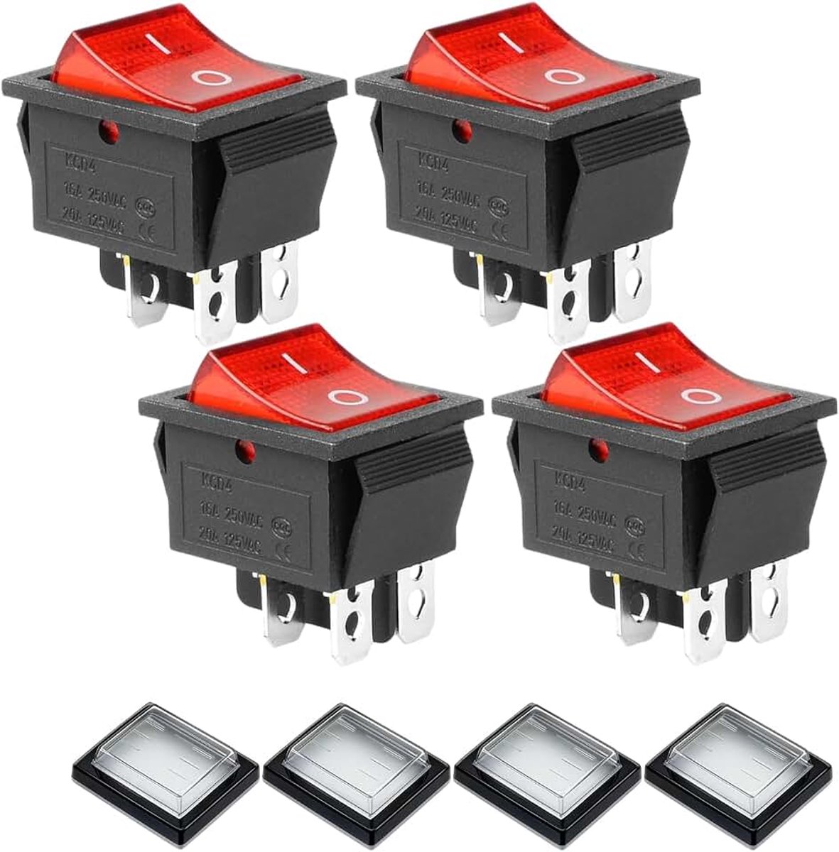 Schakelaar 230V, wipschakelaar 230V met waterdichte afdekking, aan/uit-wipschakelaar, verlicht voor huizen, industrie, verschillende soorten elektrisch, rood