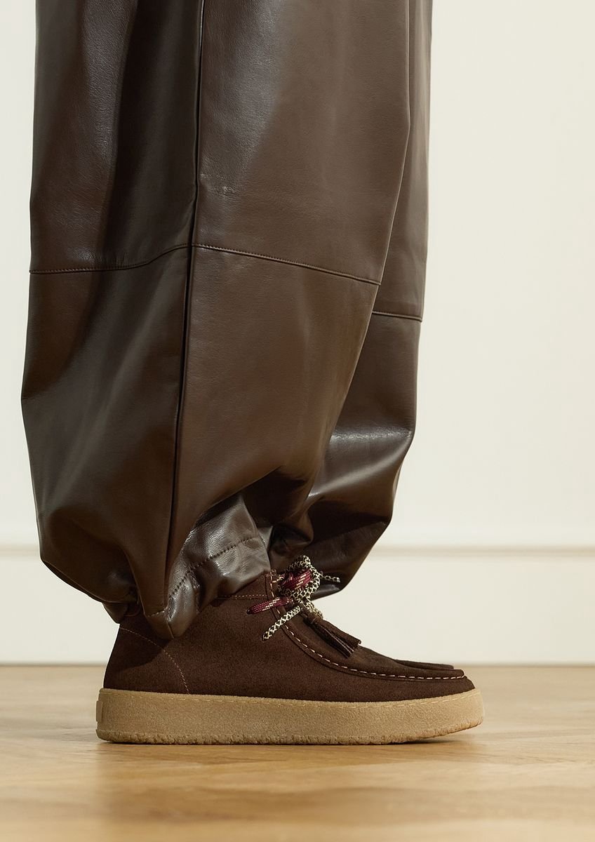 Manfield - Dames - Bruine suède hoge bootschoenen met franjes - Maat 37