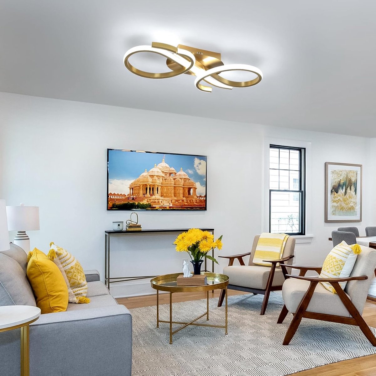 Riserva LED Plafondlamp modern onregelmatig goudkleurig 36W koud wit 6500K Ra80 voor woonkamer slaapkamer keuken