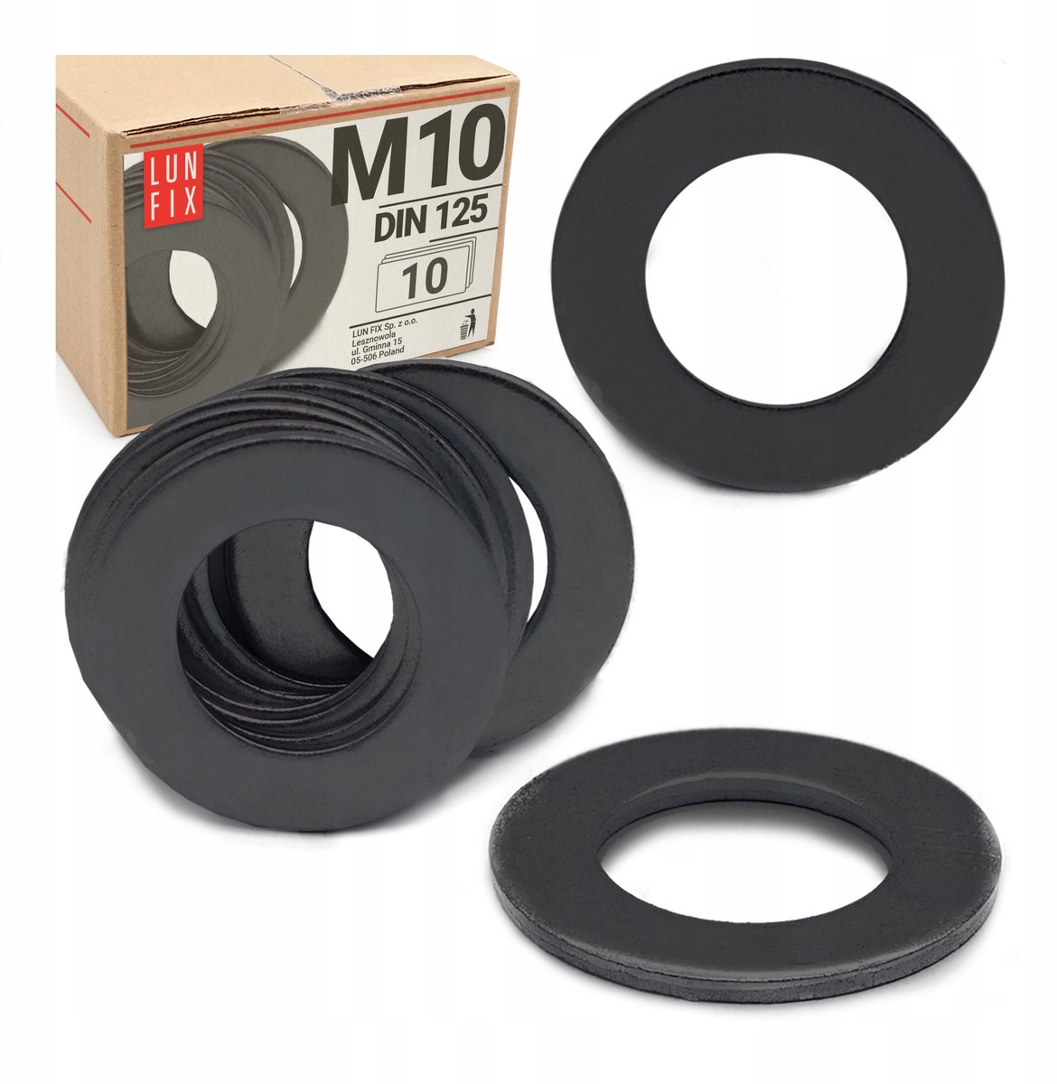 LUN FIX - Platte sluitring M10 Zwart verzinkt DIN 125 - 10 stuks
