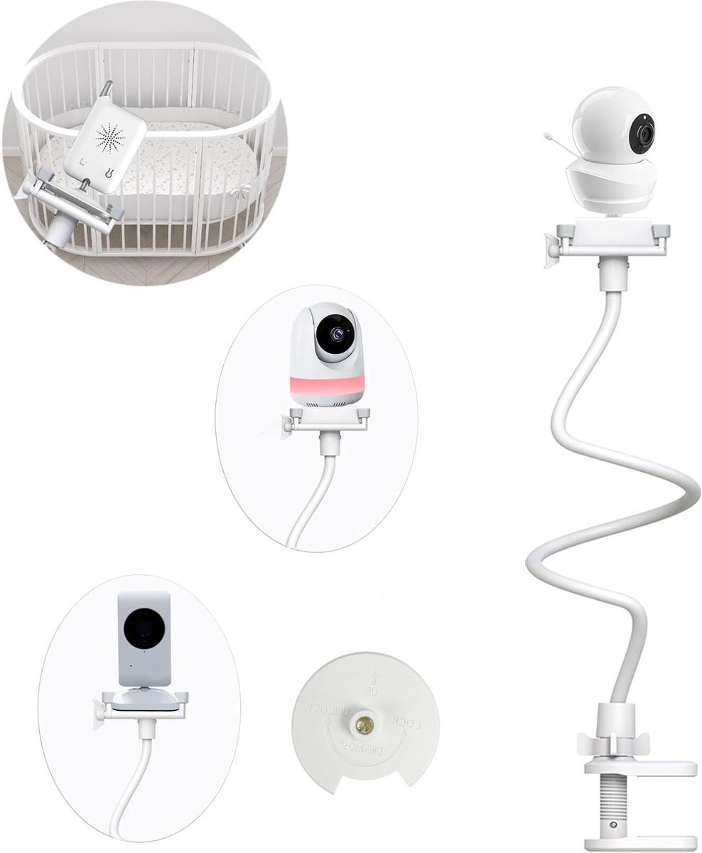Babyfoon Houder - Flexibele Camera Stand - Baby in Zicht - Verstelbare Hoogte Hoek - 85 cm Lang - Wit