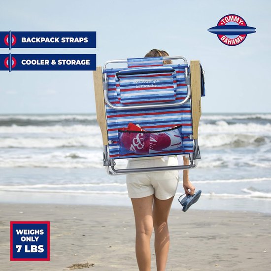Strandstoel Rugzak - Opvouwbare stoel - Ontspannen aan zee - 5 zitposities verstelbaar - 318 kg - Rood wit blauw — afbeelding 4