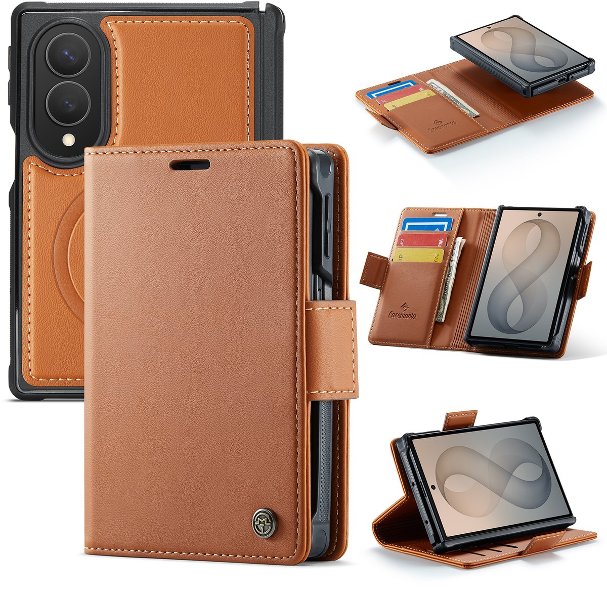 Casemania Hoesje Geschikt voor Samsung Galaxy Z Fold8 - Sienna Brown - Kunstleer 2 in 1 Afneembare Bookcase - Geschikt voor MagSafe - Magnetische Telefoonhoesje met Pasjeshouder en Standaardfunctie