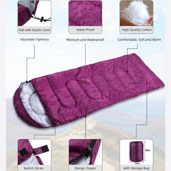 Waterdichte Slaapzak - Kampeerzak Buiten - Kamperen en Reizen - Koud Weer Warmte - 210 x 75 cm - Rood — afbeelding 2