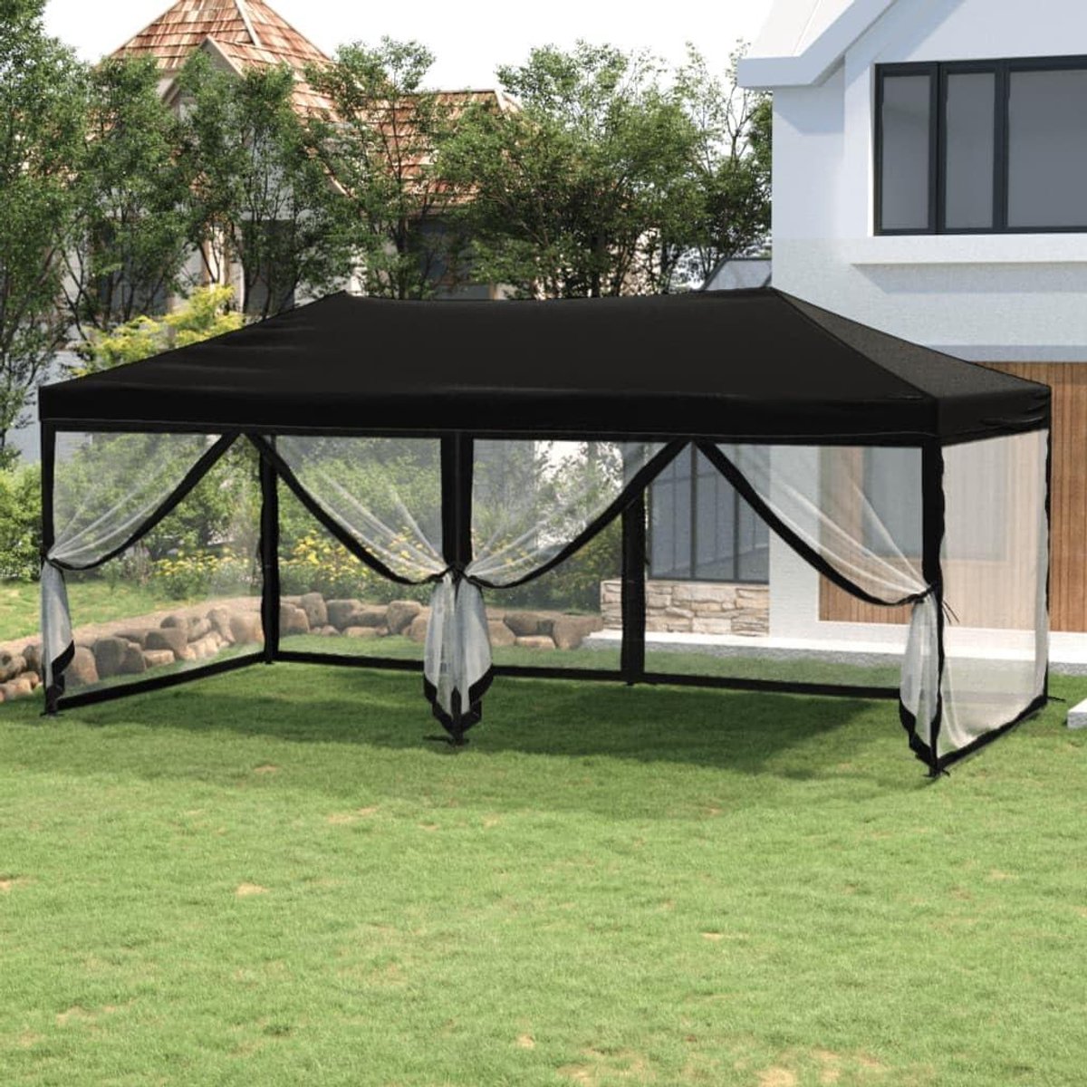 Opvouwbare Partytent - Paviljoen met zijwanden - Buitenfeest organiseren - UV- en waterafstotend - 3 x 6 meter - Zwart
