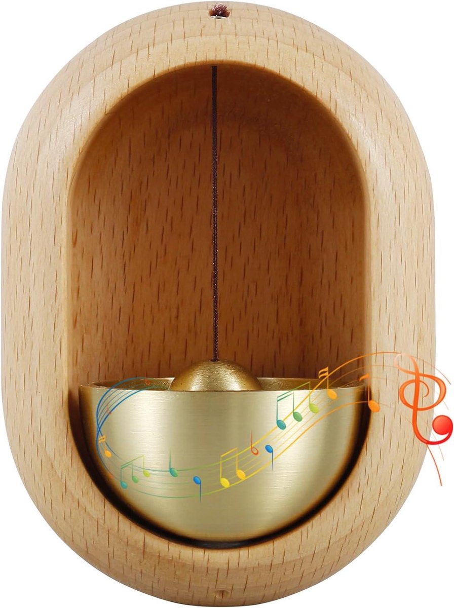 Winkeliersbel Deurbel - Houten Decoratie - Winkel Entree - Handgemaakt Messing - 8 cm Hoog - Houtkleur