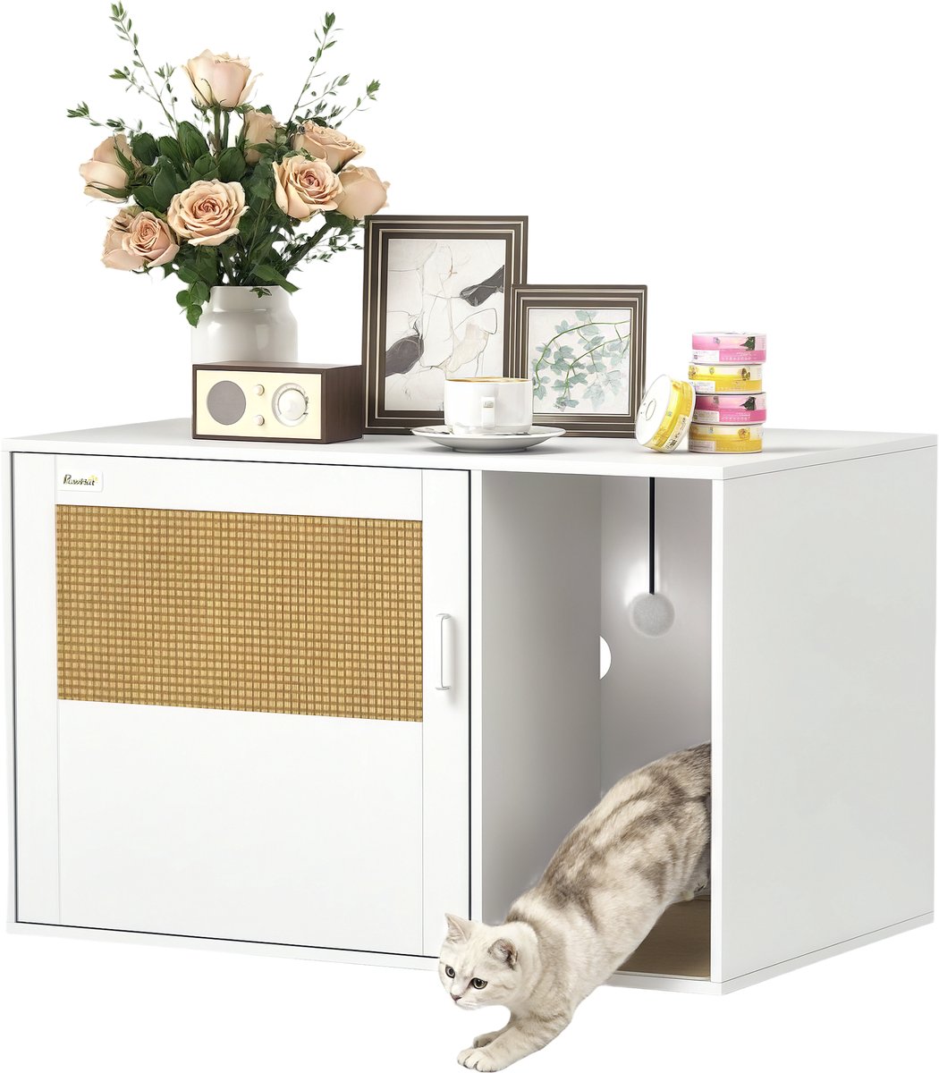 PawHut Kattenbakombouw - Spaanplaat - 80x50x50cm - Wit