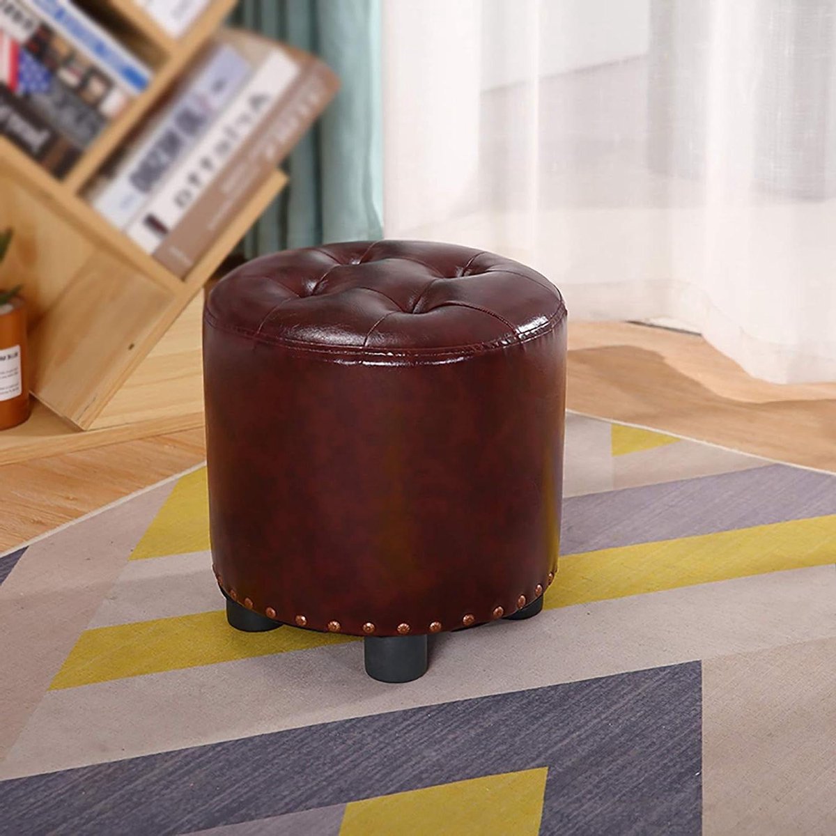 Ottomaanse Voetenbank - Poef Hocker - Voeten Rusten - Gepolsterd Zitting - 31x31x32cm - Bruin