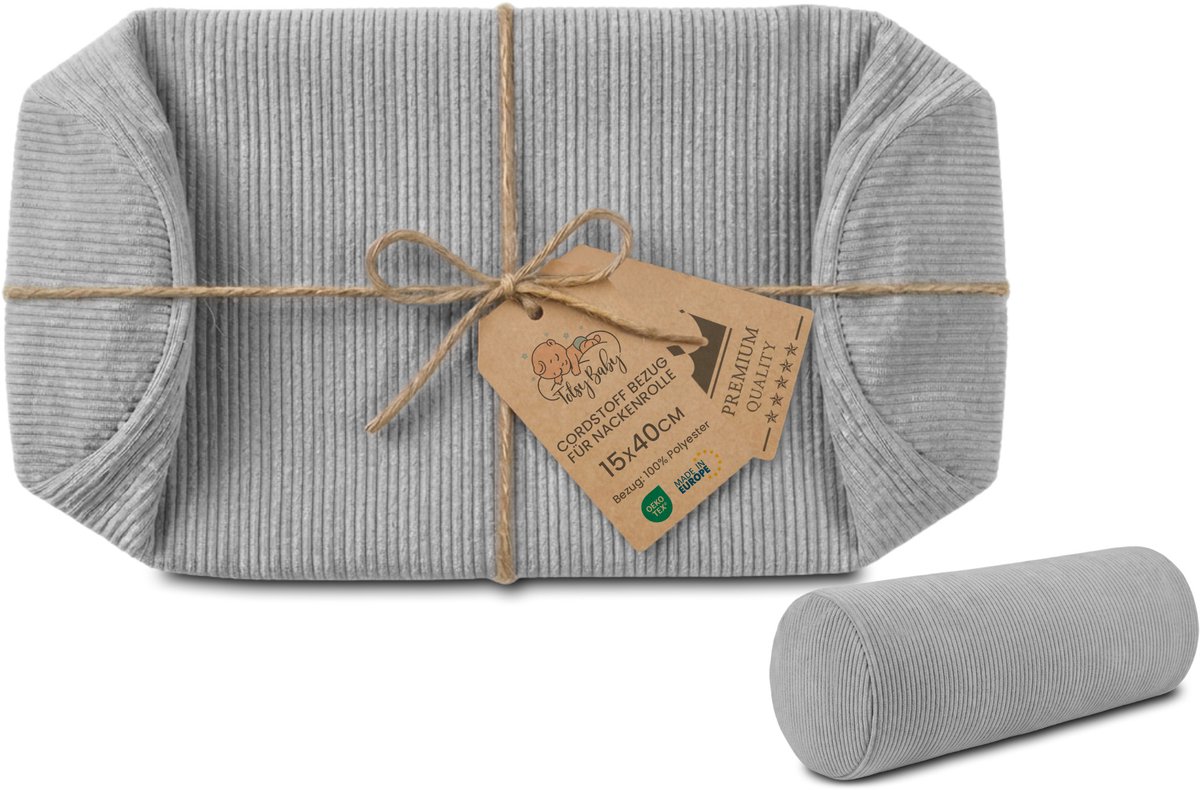 Hoes voor nekrol yoga bolster knierol positioneringsrol ribfluweel 15 x 40 cm - overtrek voor nek- en knierol, decoratief kussen en klein kussen, lange rol Oeko-Tex Lichtgrijs Corduroy