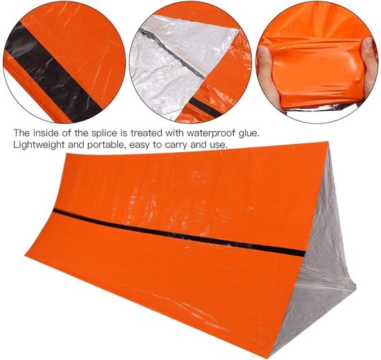 Noodtent Slaapzak - Noodopvang Tent - Buiten Overleven - Scheurbestendig Materiaal - 2.4 x 1.5m - Oranje — afbeelding 5