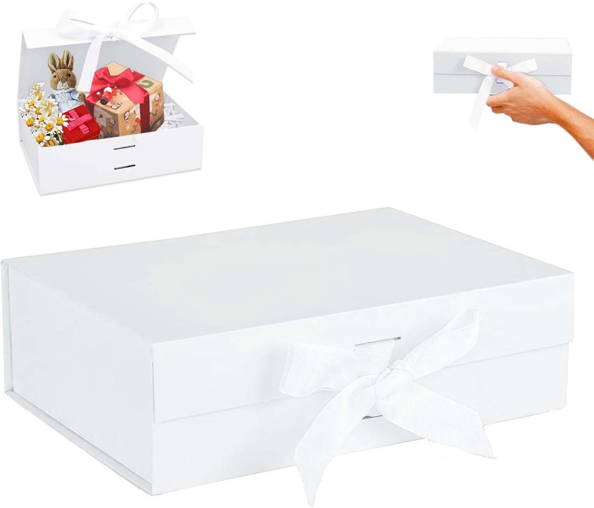 Cadeaudoos met deksel 23x17x7cm - witte magnetische geschenkdoos - herbruikbaar met strik - SnelShoppen