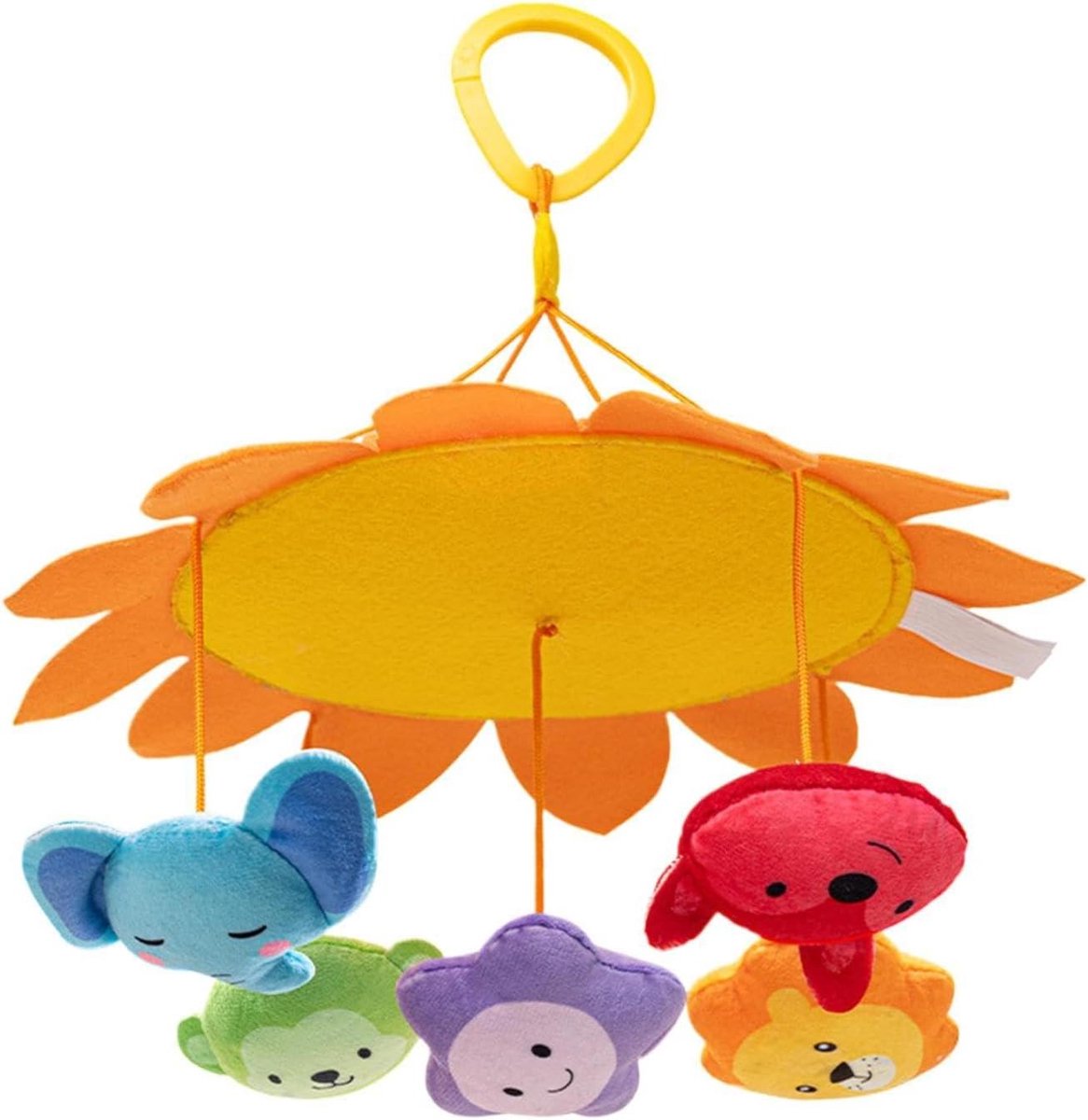 Kinderledikant Mobiel - Muziekmobiel Baby - Baby Ontwikkeling - Pluche Dierfiguren - 27 x 21 x 5 cm - Geel