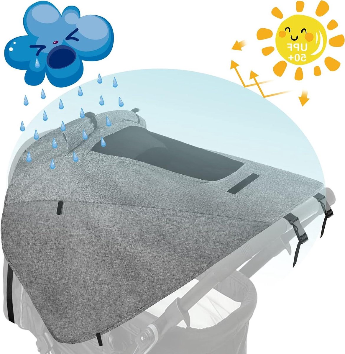 Parasol Kinderwagen - Zonnescherm Baby - Bescherming Tegen Zon - Universele Pasvorm - 114 x 66 cm - Grijs