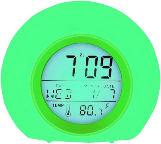 Digitale wekker - Kinderalarm - Ontwaken met licht - 7 Kleuren wisselend - 100x100x100 mm - Groen — afbeelding 2