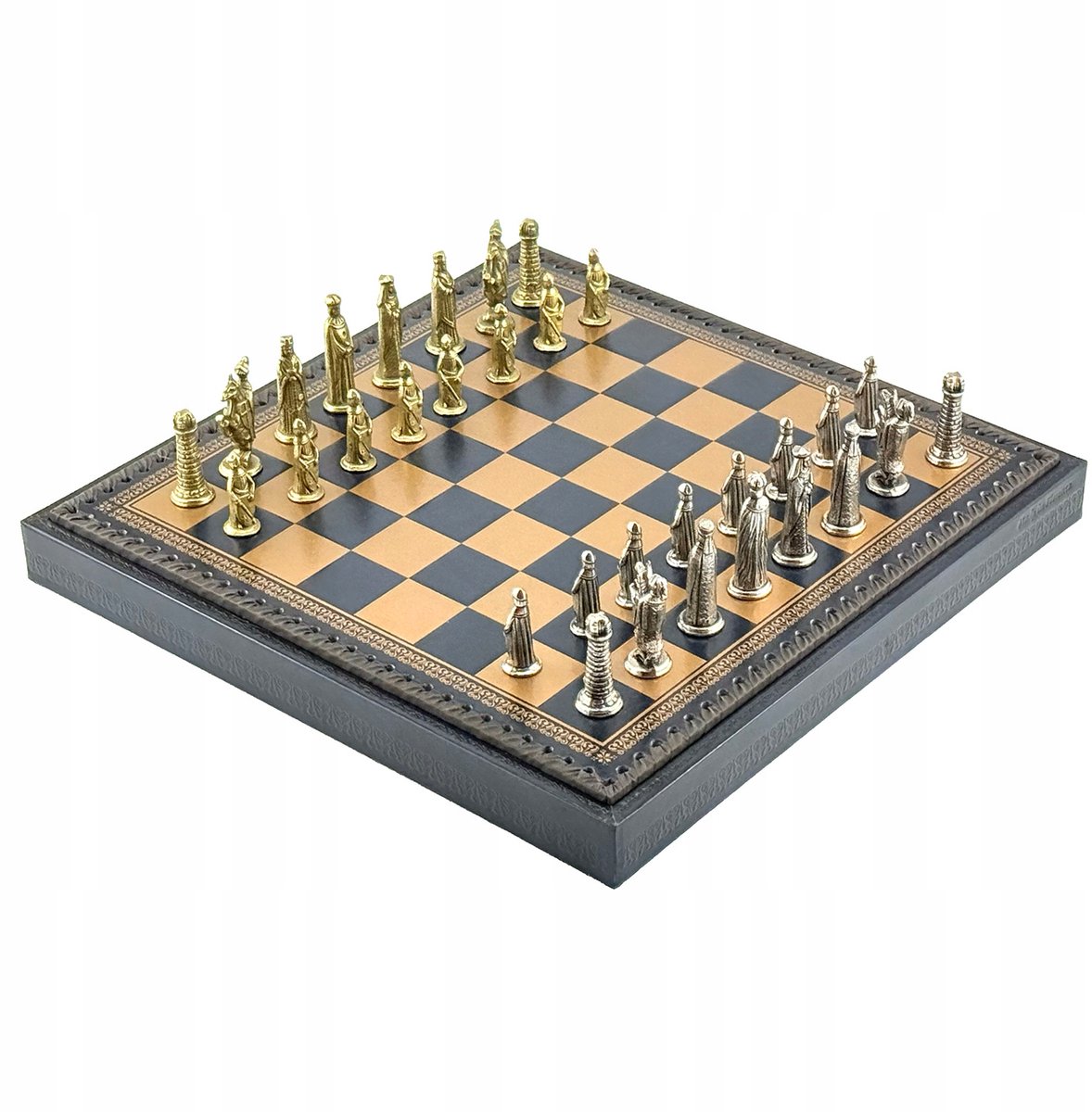 Italfama Middeleeuwse Schakerset met Gouden/Marineblauw Bord (35x35cm)