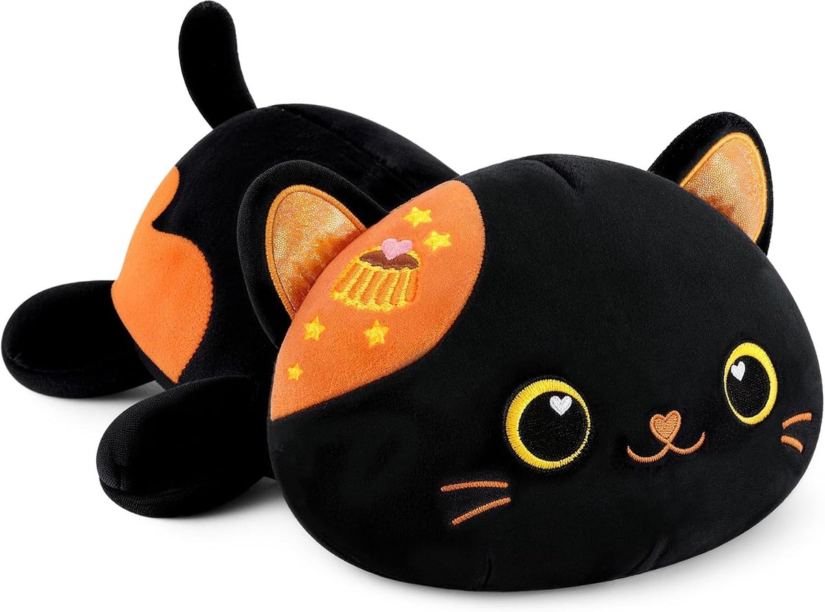 Shownicer Pluche knuffeldier, kat, knuffeldier, zwarte kat, pluche kussen, speelgoed, kitten, pluche cadeau voor volwassenen en kinderen, 3 jaar, zwart, 30 cm