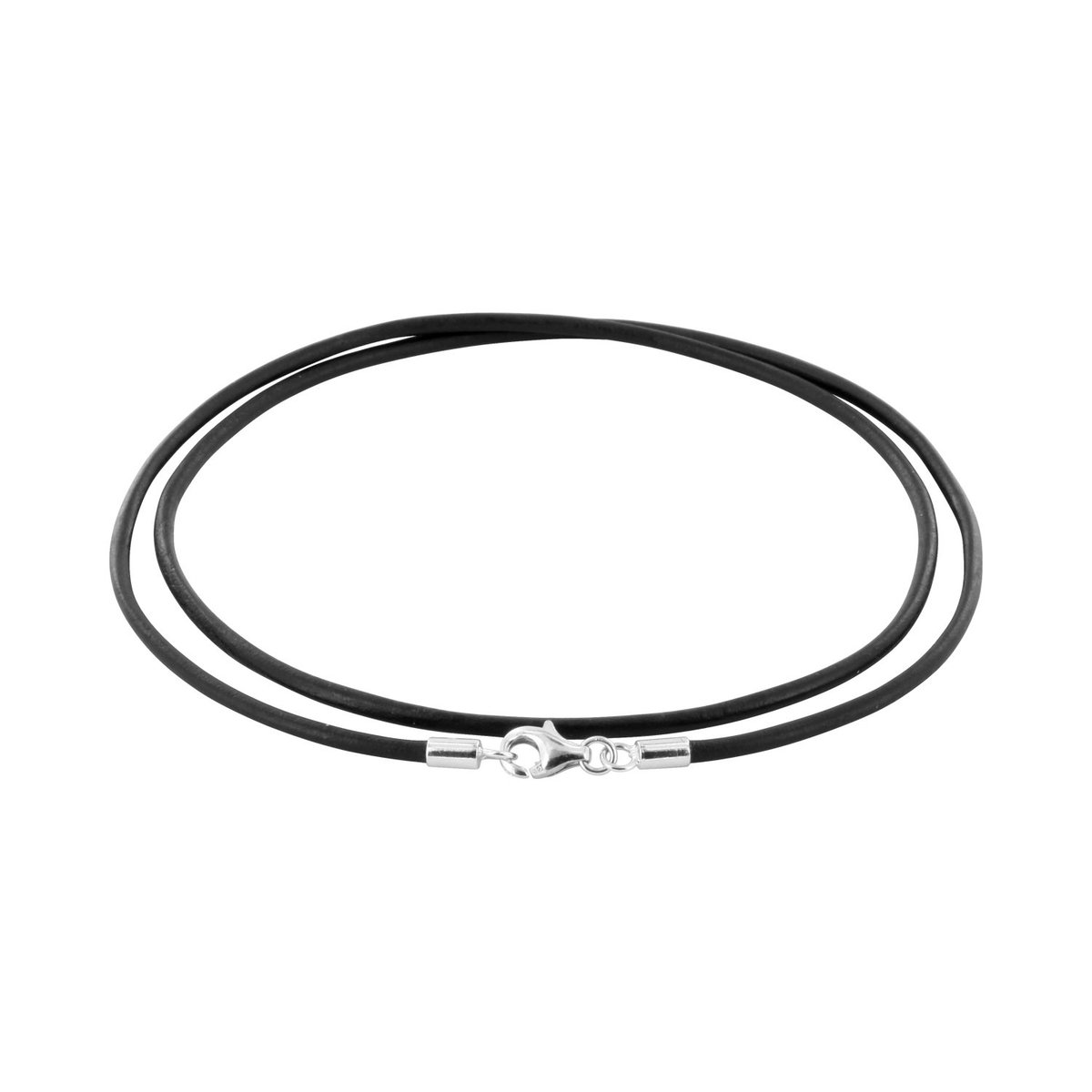 Echt lederen ketting zwart dikte 2 mm met karabijnsluiting van 925 sterling zilver