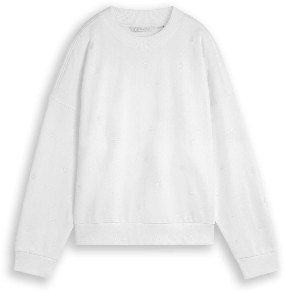 Tom Tailor Denim - Sweatshirt met losse pasvorm en borduursel - Maat XXL - off white daisy embroidery