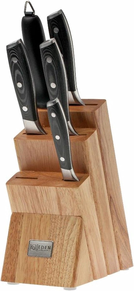 Kookmessenset 6-delig - Damast staal - Inclusief houten blok - Perfect voor elke keuken - SnelShoppen