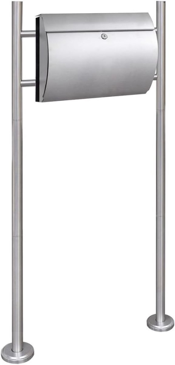 Brievenbus op standaard - Postbus buiten - Post veilig bewaren - Afsluitbaar met sleutel - 120 cm hoog - Zilver