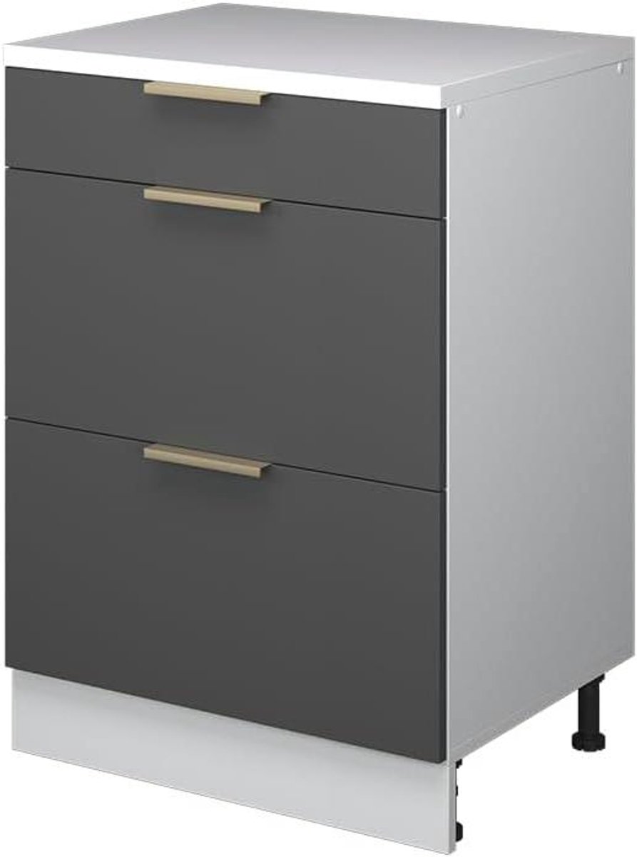 Keukenkast Schuine Wand - Ladekast Hoek - Ruimte Benutten - Met 3 Lades - 60 cm Breed - Antraciet Goud