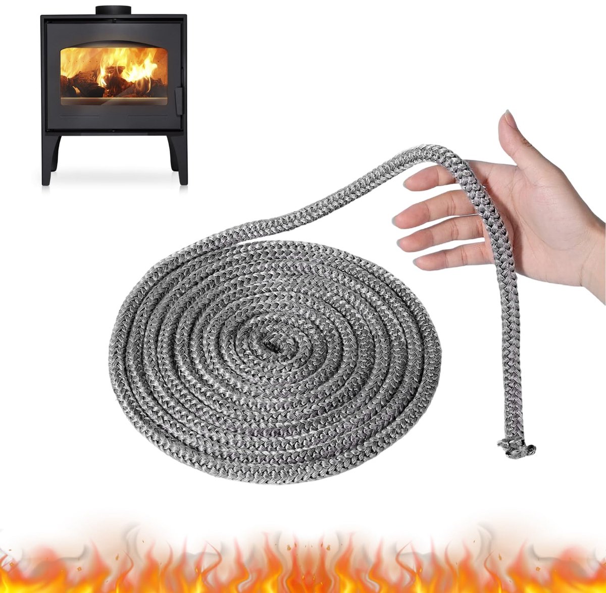 Afdichting open haard 6 mm x 2,5 m - glasvezel - hittebestendig - voorkomt rooklekkage - SnelShoppen