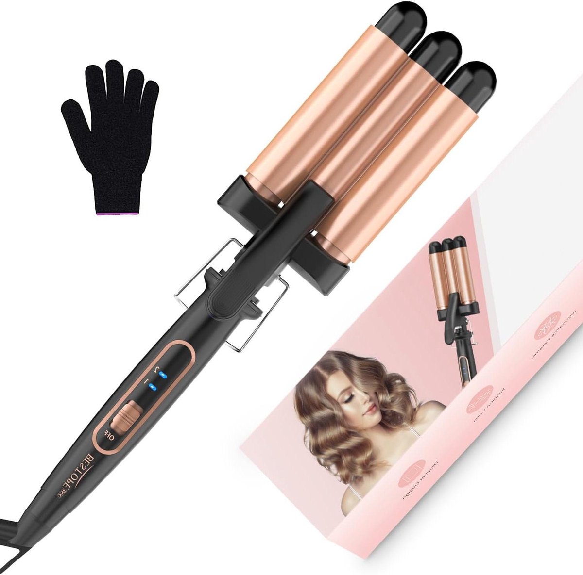 Krultang met 3 vaten - Golftang haar - Haar stylen - Keramische coating - 22 mm - Zwart
