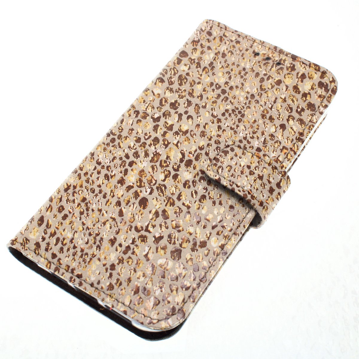 Handgemaakt Beige slangenprint geitenleer met goud echt leren Samsung Galaxy A72 bookcase hoesje met een pasjevak en een briefgeldvak nr-03