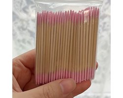 100 stuks puntige wattenstaafjes - ideaal voor make-up, cosmetica, tatoeages, wenkbrauwen en nagels - Roze