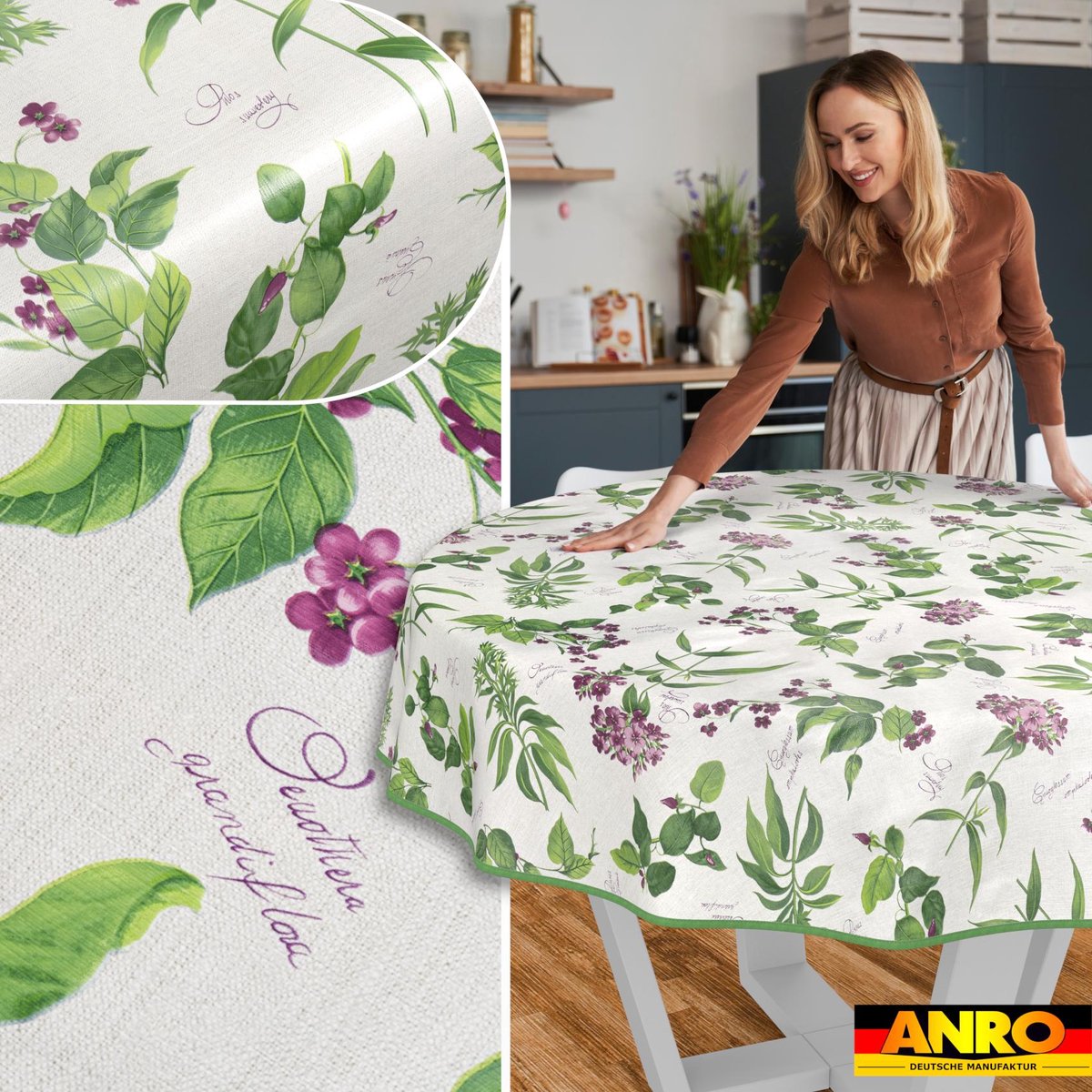 ANRO Tafelkleed Lavendel Groen Rond Ø120cm Met sierband Afwasbaar Waterafstotend Binnen & Buiten