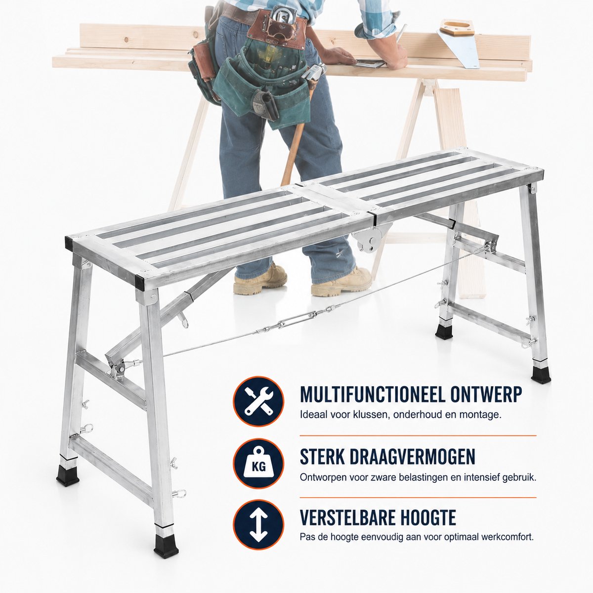 DPLUNIQ Kamersteiger - Ladder - Steiger - Vouwladder - Binnen en Buiten - Verdikkingsplank - Antislip - 120 x30x90cm - Aluminium – foto 6