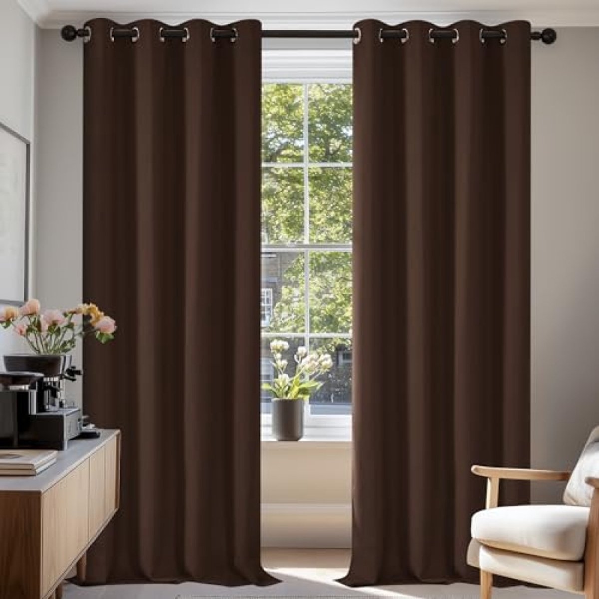 Nazik Living Verduisterende Gordijnen met Oogjes 140x245 cm per Paneel – 2 Stuks – Thermisch & Warmtewerend – Chocolade