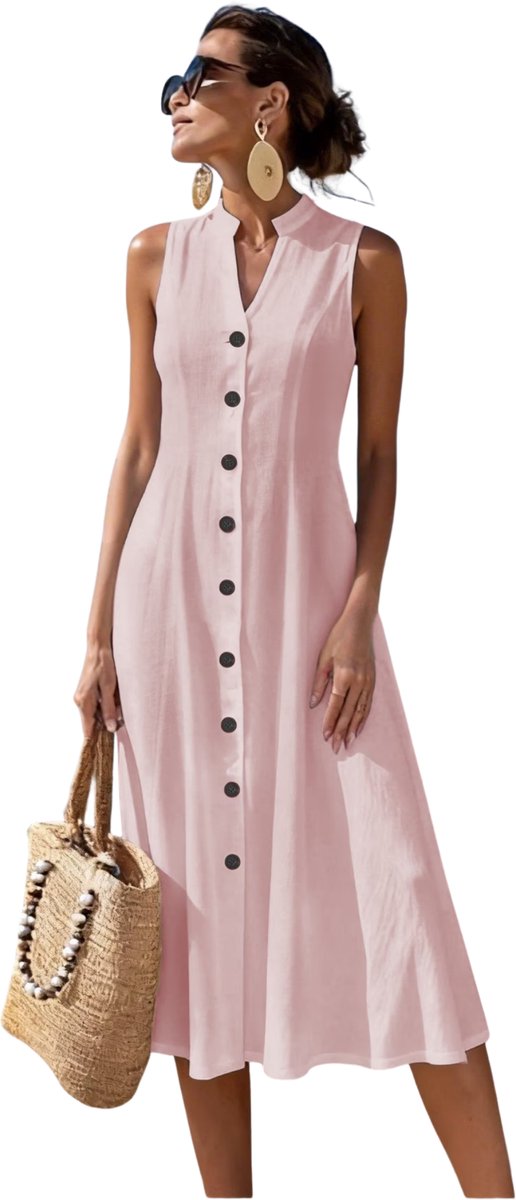 Currero Zomerjurk Dames Zomerjurken Volwassenen Vrouwen Midi Jurk Ibiza Stijl Sundress Dress L Roze