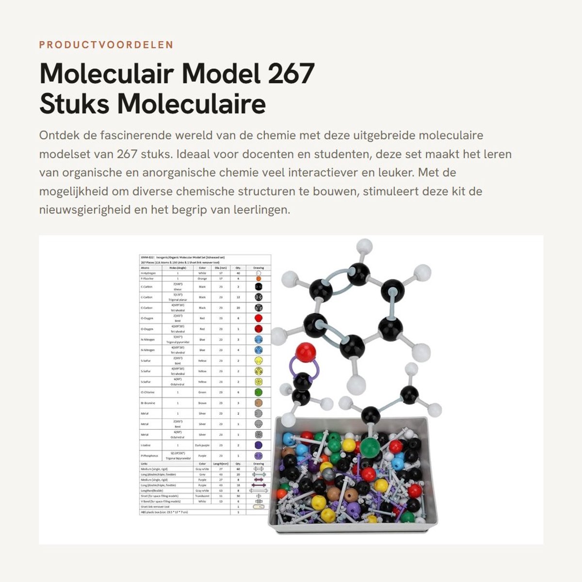 Dailygoods- Moleculair Model 267 Stuks - Organisch/Anorganisch Structuurmodel - Chemische Moleculaire Kit - Veilig Milieuvriendelijk Plastic - Geschikt voor Onderwijs - Moleculaire Bouwset