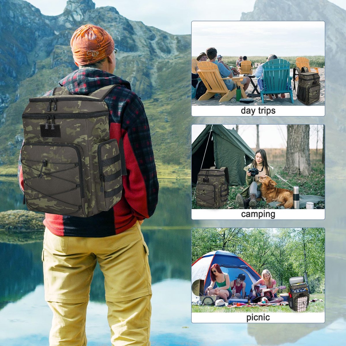 SnelShoppen - Koeltas Rugzak 30L - Grote Dubbel Geïsoleerde Schoudertas voor Heren - Verstelbaar en Geschikt voor Picknick, Camping, Strand - Ventilat