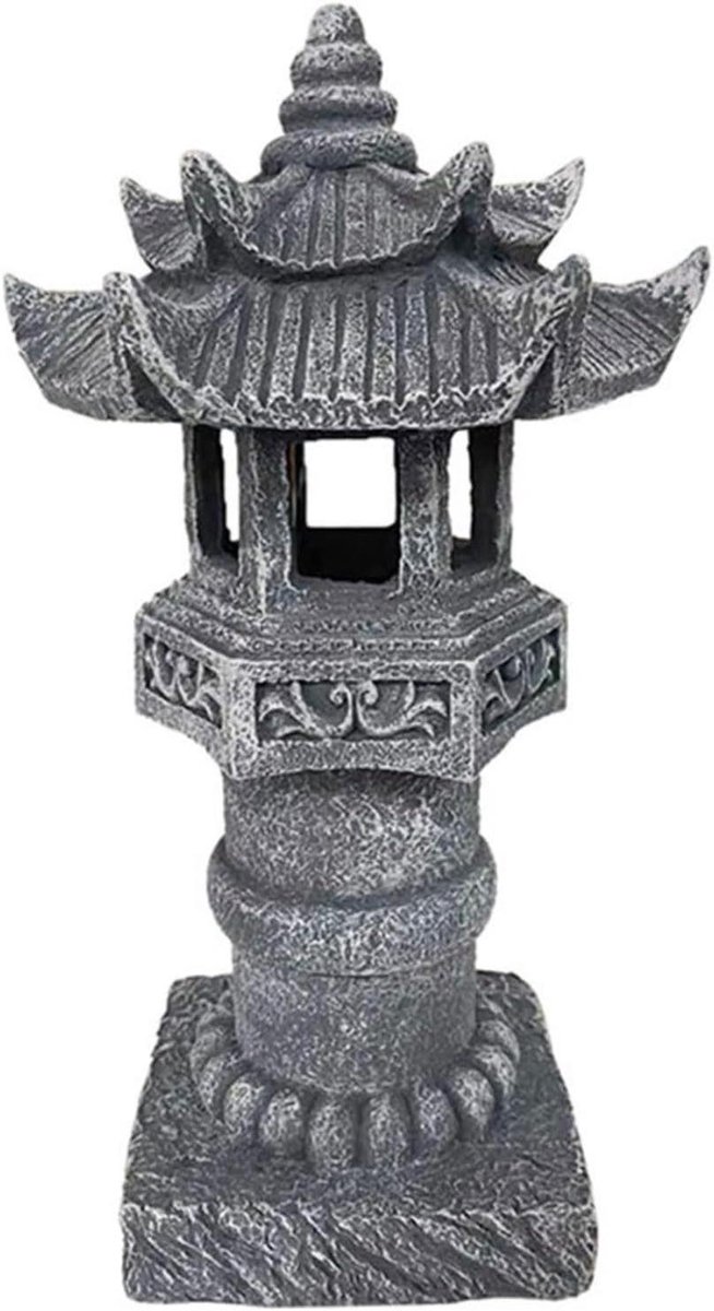 Pagode Tuinlamp - Zen Verlichting - Tuin Decoratie - Op Zonne-energie - 36 x 22 x 22 cm - Grijs