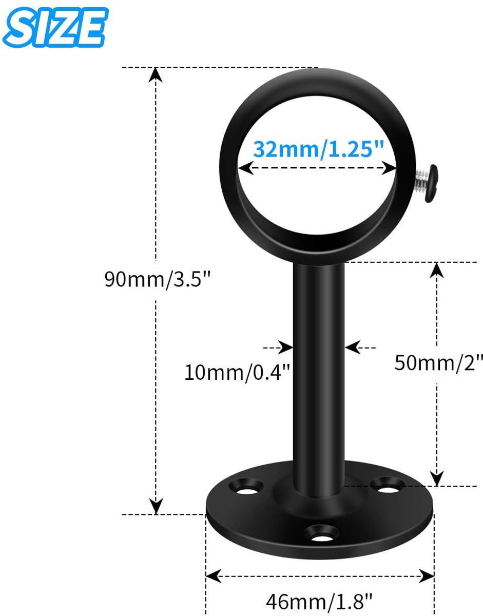 SnelShoppen - Plafondgordijnstangbeugels 4-pack Zware Gordijnroede Houders voor Muur, Zwart Metalen Gordijnstang Haken Hangers Voor 28-32mm Gordijn Kl